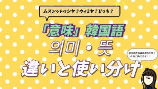 韓国語の「意味」を表す2つの単語、의미（ウィミ）と뜻（ットゥッ）の違いと使い分けを解説するアイキャッチ画像。通訳経験者が教えるニュアンスの差と実践フレーズの紹介。
