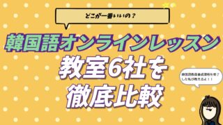 韓国語オンラインレッスンの比較。教員養成課程を修了した通訳者が厳選したおすすめ6社の特徴や料金、マンツーマンのメリットを解説するブログ記事のアイキャッチ画像